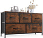 Sweetcrispy Dresser for Bedroom with 5 Storage Drawers, Fabric Storage Tower Organizer, Chest of Drawers with Metal Frame Wooden Top for Closet, Living Room, Entryway, Rust Brown