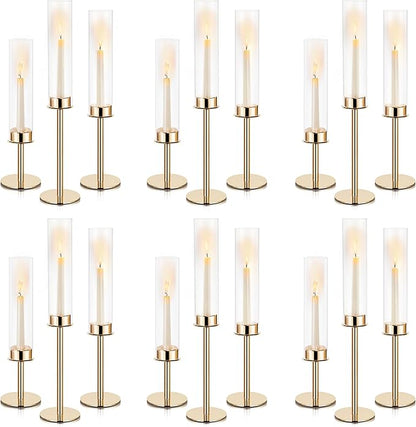 Hurricane Candle Holders Metal Candlestick Holder for Glass Taper Tall Candle Holders with Crystal Chimney Tube Candles Stands for Home Decor, Christmas, Dinning (18, Gold)