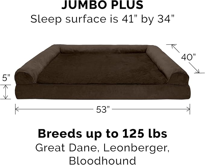 Furhaven Orthopedic Dog Bed for Large Dogs w/ Removable Bolsters & Washable Cover, For Dogs Up to 125 lbs - Plush & Suede Sofa - Espresso, Jumbo Plus/XXL-Mewly Pet