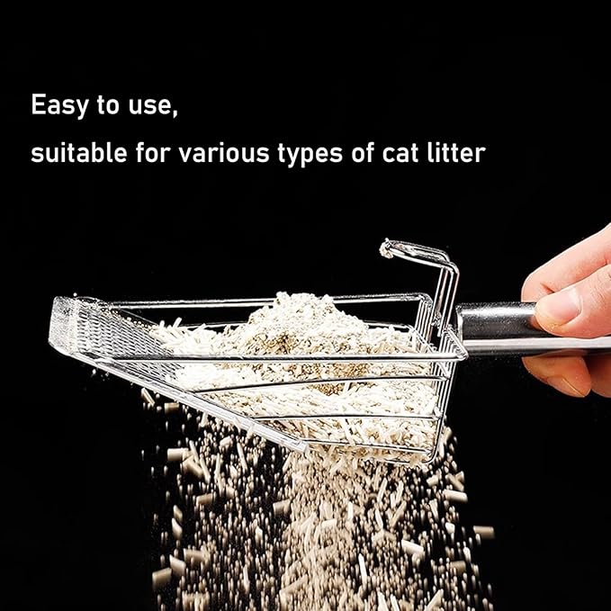 Cat Litter Scoop, Metal Scooper, Deep Shovel, Ergonomic Handle, Kitten Poop Sifting, Durable, Heavy Duty Speed Sifter, for Litter Box （Silvery-Gray）-Mewly Pet