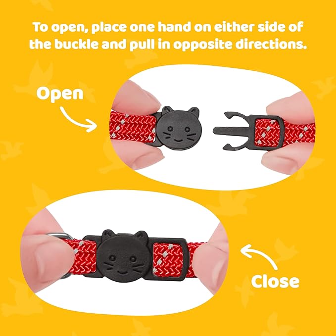 BirdsBeSafe® Break Away Cat Collar with Bell, Reflective Thread for Night Visibility, Comfortable Elastic Stretch Cat Collar to Protect Cat from Getting Stuck in The Garden.-Mewly Pet