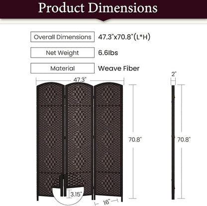 Rose Home Fashion 6 ft Tall Room Divider, Room Dividers and Folding Privacy Screens, 15.7in Privacy Screen 3 Panel Partition Temporary Wall Separation for Private, Dark Coffee