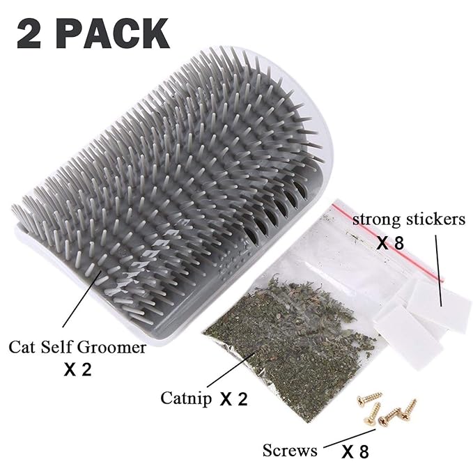 3.0 Softer Cat Self Groomer with Catnip, Dog Cat Corner Groomer,Wall Corner Scratcher Comb,Grooming Massage Brush, Perfect Scratch Massager Tool for Long & Short Fur Kitten/Puppy (2 Pack)-Mewly Pet