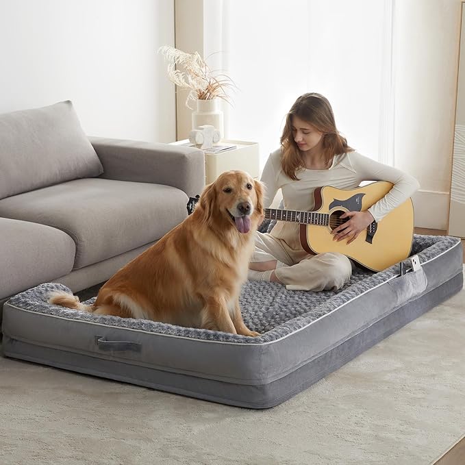 WNPETHOME Human Dog Beds for People Adults, Washable Faux Fur Nap Bed Adult Oval for People, Calming Human Size Giant Dog Bed Fits Pet Families with Storage Pocket Grey-Mewly Pet