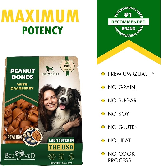 Dog Treats Peanut Butter Bones with Cranberry & Rawhide Free Chew 11 Oz - Pet Natural Mini & Big Snacks Healthy Collagen & Bulk Best Chews for Small & Large Dogs - Made for USA (Peanut Butter)-Mewly Pet