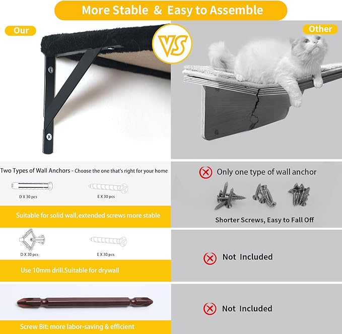 Modern Wall-Mounted Cat Furniture - 5pcs Cat Wall Shelves, Wooden Climber Includes House, Bridge, Tree, Steps, and Scratcher (Black)-Mewly Pet