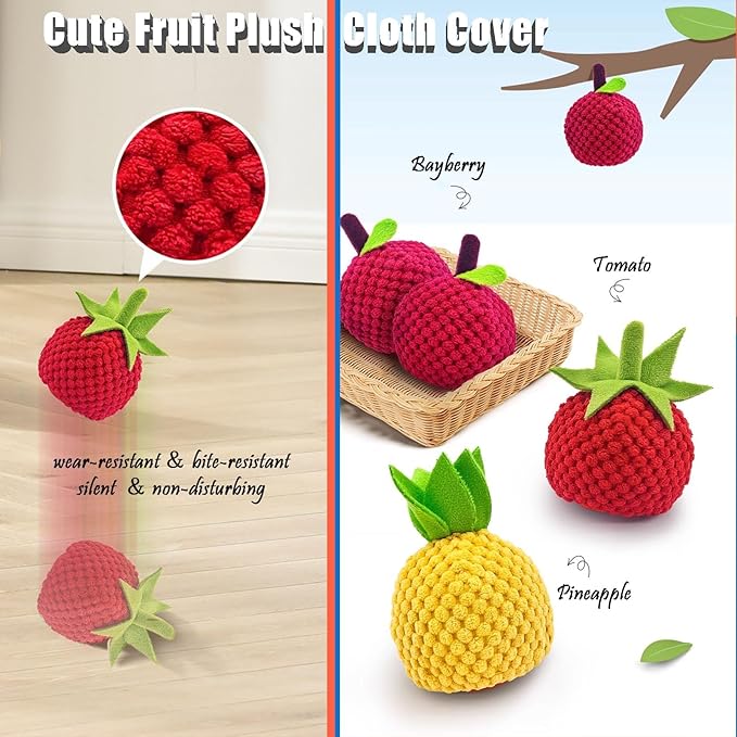 Zoomie Buddy 2.0, Zoomie Buddy for Dogs, 2 in 1 Smart Touch Interactive Dog Balls ＆ Pet Feeder, 2.83" Diameter, Suitable for Small/Medium Dogs, with Fruit Plush Cover (2*Blue, Bayberry)-Mewly Pet