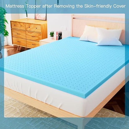 Airensky 3 Inch Memory Foam Mattress Topper, Cooling Gel Infused High Density Cal King (72"x84") Topper with Removable Washable Cover, Bed Topper for Pressure Relief Back Pain, CertiPUR-US Certified