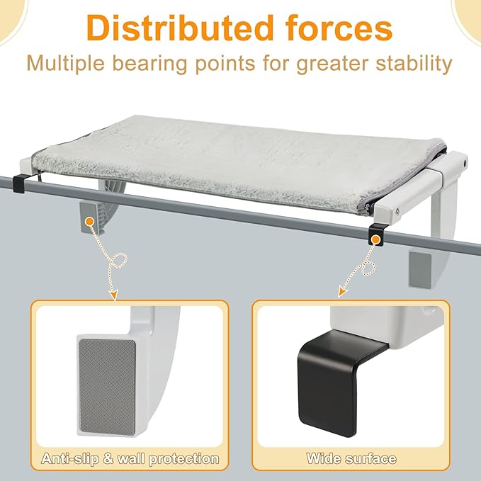 Sunhoo Cat Window Perch Hammock Kitty Bed for Windowsill Bedside Large Cats Shelf Seat inside with Adjustable Ledge Sturdy Removable Cover Easy Assembly No Suction No Drill Hold 40lbs 26.54*13.58in(L)-Mewly Pet