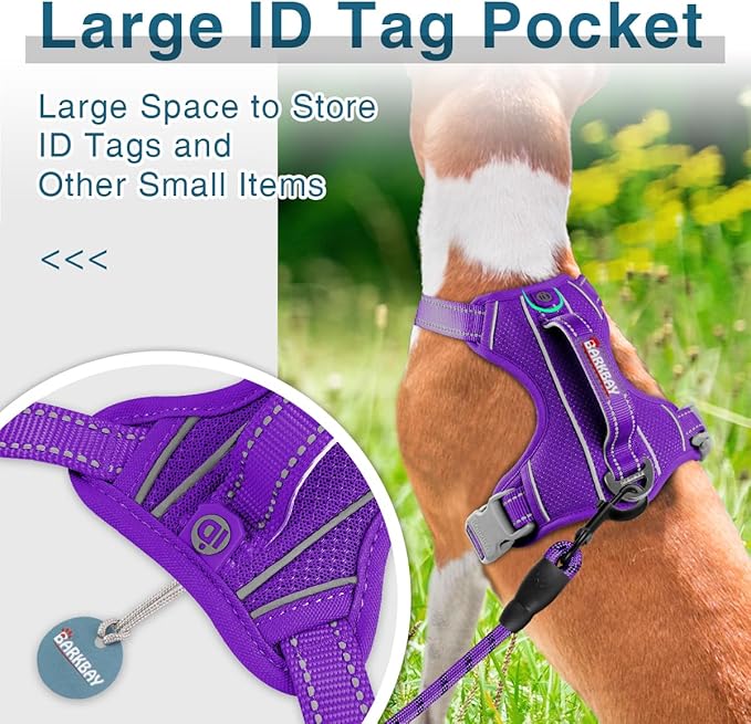 BARKBAY Dog Harness No Pull with ID Tag Pocket - Heavy Duty, Reflective, Easy Control for Large Dogs(Purple,S)-Mewly Pet