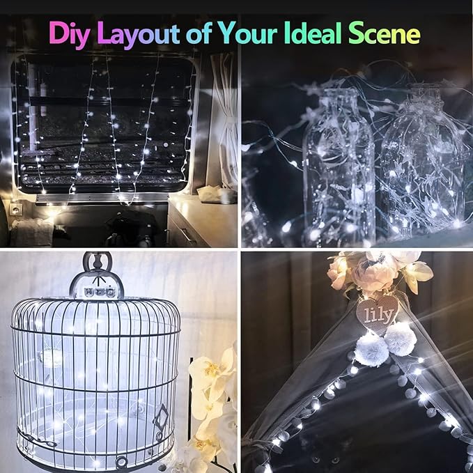 2 Pack 200LED Christmas Battery Operated Fairy Lights with Remote, 8 Modes String Lights with Timer, Dimmable, Memory Function, Waterproof Twinkle Lights for Outdoor Indoor Christmas Decor(Cool White)