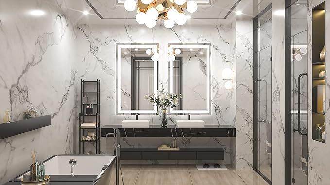 Keonjinn LED Bathroom Mirror with Lights, 40 x 24 Inch Front Lighted Vanity Mirror, HD Tempered Glass, UL-Listed LED Driver, Anti-Fog, 6000K Dimmale, Memory Function, Easy Installation