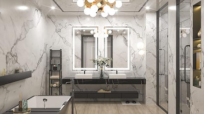 Keonjinn LED Bathroom Mirror with Lights, 40 x 24 Inch Front Lighted Vanity Mirror, HD Tempered Glass, UL-Listed LED Driver, Anti-Fog, 6000K Dimmale, Memory Function, Easy Installation