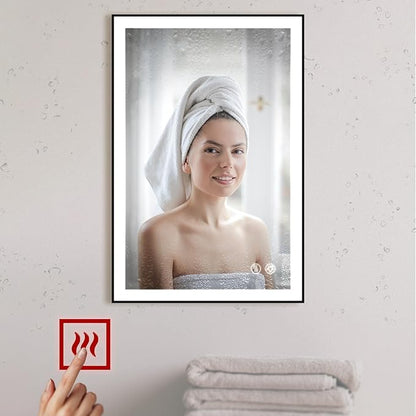 Fab Glass and Mirror LED Lighted Bathroom Mirror 20 x 30 Inch, Black Framed Wall Mounted Dimmable Vanity Mirror, Anti-Fog Touch Sensor, Adjustable Color Warm/White/Natural