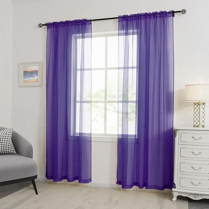 HUTO Purple Sheer Curtains 84 Inches Long Rod Pocket Sheer Drapes for Bedroom Living Room Set of 2 Panels 52 inches Width by 84 inches Length