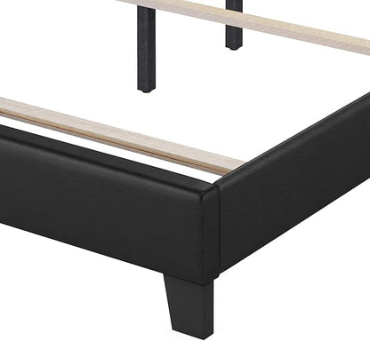 FURINNO Pessac PU Leather Upholstered Platform, Twin, Black