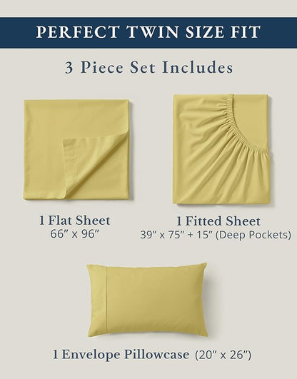 LANE LINEN Eco Friendly Cocoon 100% Organic Cotton Twin Sheets, Low Pill Fade Resistance Fully Elasticized Mercerized Cotton Soft & Comfy Hotel Style Percale Weave Sheets Twin- Cocoon