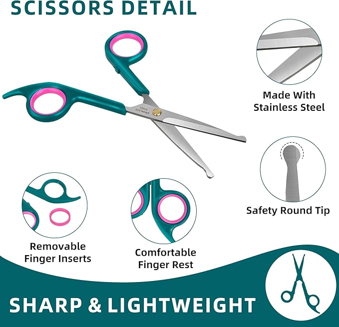 Professional Pet Grooming Kit, Stainless Steel Dog & Cat Grooming Shears with Rounded Tip Blades for Safe Fur Trimming, Thinning Shears, Straight Scissors, and Pet Comb (Set of 3)-Mewly Pet