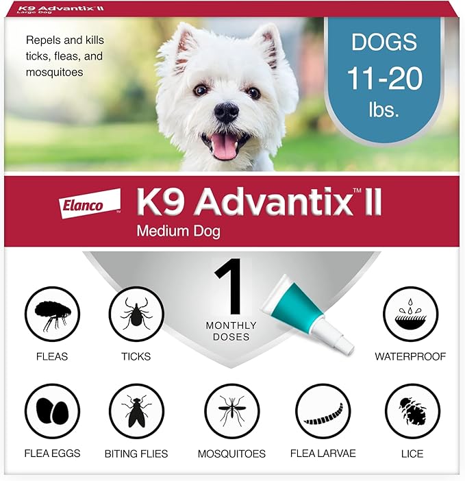 K9 Advantix II Medium Dog Vet-Recommended Flea, Tick & Mosquito Treatment & Prevention | Dogs 11-20 lbs. | 1-Mo Supply-Mewly Pet