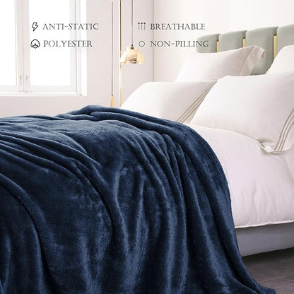 Exclusivo Mezcla Plush Fuzzy Fleece Bed Blanket Queen Size, Super Soft, Fluffy and Warm Blankets Suitable for All Seasons (Navy Blue, 90x90 Inches)