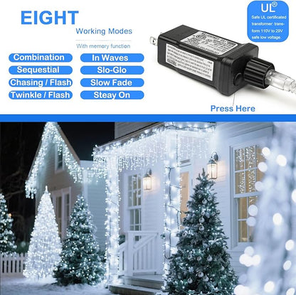 Decute 800LED 272ft Christmas String Lights UL Certified 8 Modes, Waterproof Outdoor Indoor Twinkle Starry Light for Christmas Tree Patio Garden Party Decor, Cool White