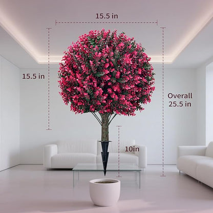 Artificial Rose Boxwood Spherical Tree, UV-Resistant Faux Shrub, Set of 2 Outdoor Artificial Plants, Suitable for Gardens, Porches and Outdoor Planters [24 inches]
