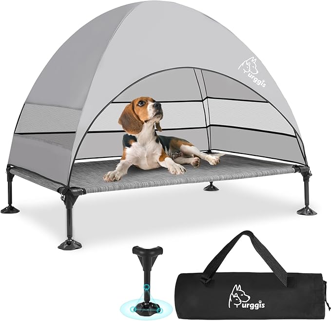 Upgraded Elevated Dog Bed with Canopy, Portable Raised Outdoor Dog Bed with Stable Anti-Slip Feet, Wider Shade Pet Bed Cot, Raised Dog Beds for Large Dogs Camping, Indoor & Outdoor Use-Mewly Pet