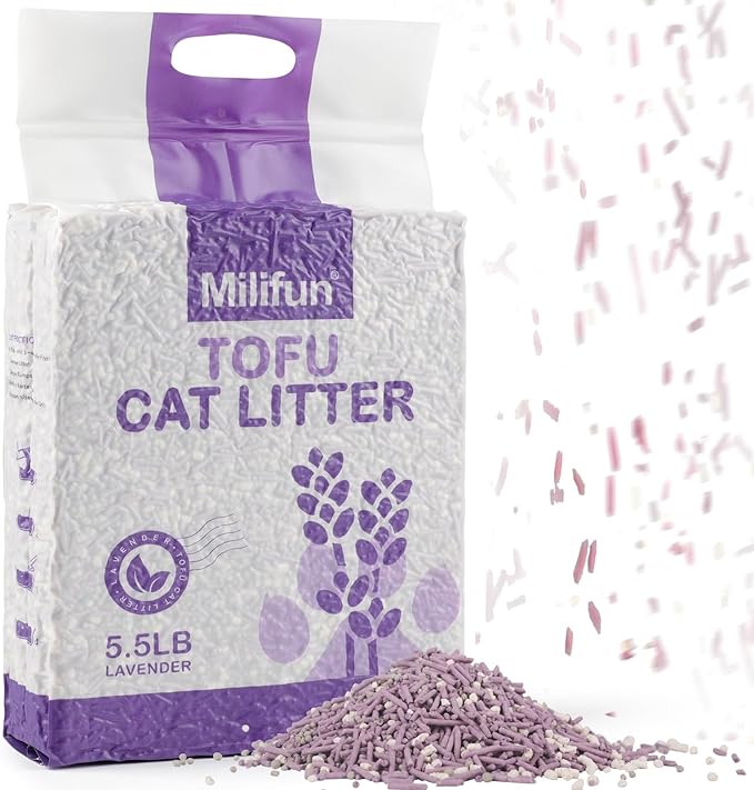 Tofu Cat Litter, Dust-Free Kitty Litter, Fast Drying, Ultra Absorbent Clumping Cat Litter Pellets, Lavender Odor Control, Less Scattering, Dust-Free Mixed.-Mewly Pet