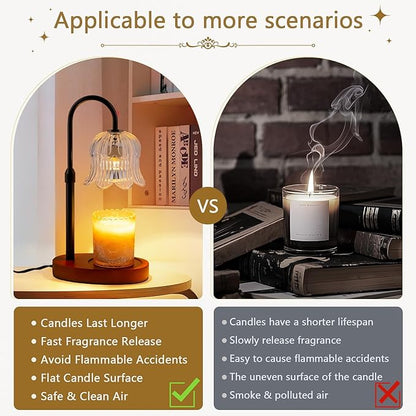 Candle Warmer Lamp Electric Timer - Candles Height Adjustable Dimmable Warmers Scented Flower Lamps No Flame Heat Warm Melt Wax Jar Modern Home Decor Table Lights for Home Living Bedroom