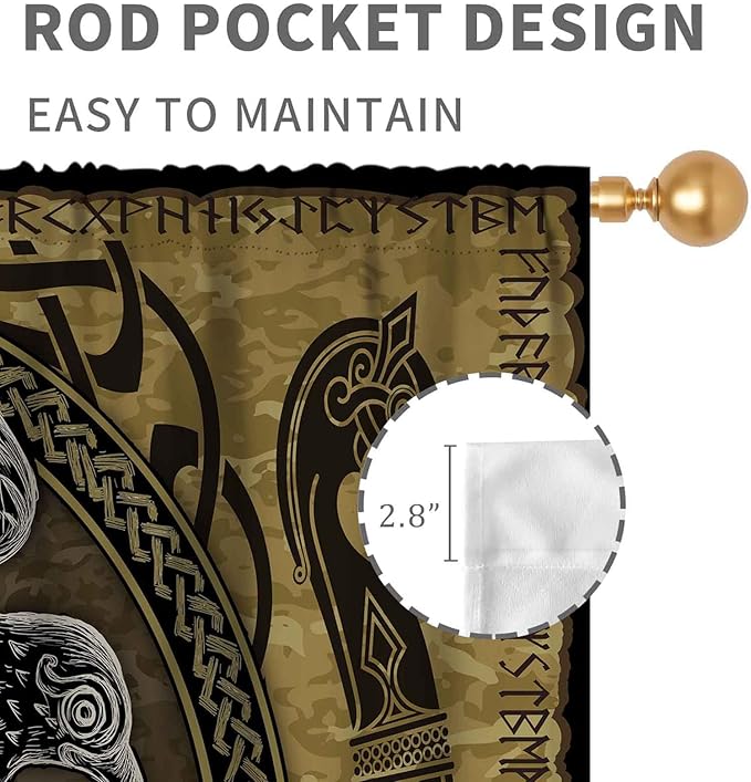 Norse Viking Curtains, Nordic Warriors Sword Celtic Rune Scandinavian Aesthetic Nation Valknut Mythology Window Drapery for Bedroom Living Room Bathroom 2 Panels, 42"x45" Inch
