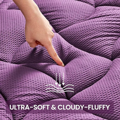 SLEEP ZONE Cooling Mattress Topper Twin XL for College Dorm, Premium Zoned Quilted Mattress Pad, Fitted Mattress Protector Cover Washable, Deep Pocket 8-21 inch, Purple, Twin XL