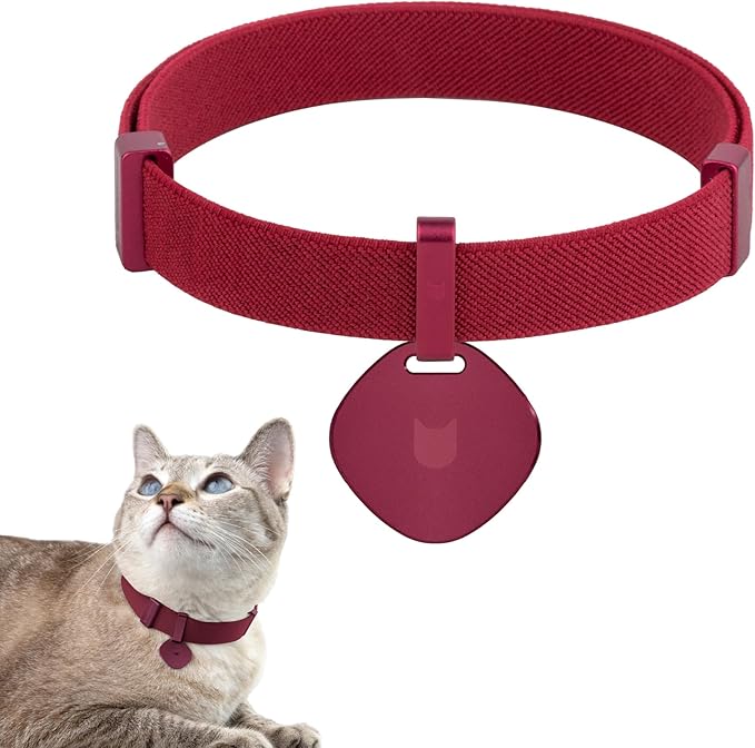 Safety Cat Collar Pro and Tag Set - U.S. IDA Gold Award, Elastic Release Cat Collar Charm Tag, Non Breakaway Cat Collar Adjustable with Charm for Kitten Small Large Cats (Burgundy, M)-Mewly Pet