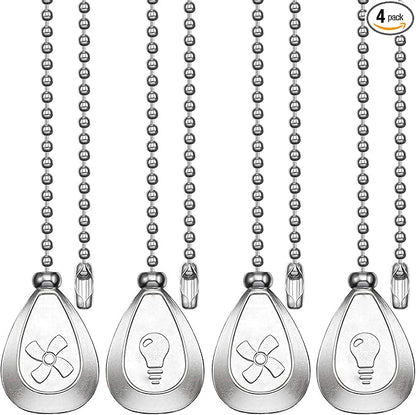 Vinaco Silver Ceiling Fan Pull Chain Set, Decorative Fan Pull Chain Extension with Pendant, 12 Inches Pull-Chains for Fans and Lights with 3MM Ball Bead Chain, 4 Pack Fan Light Pull-Chain Extension