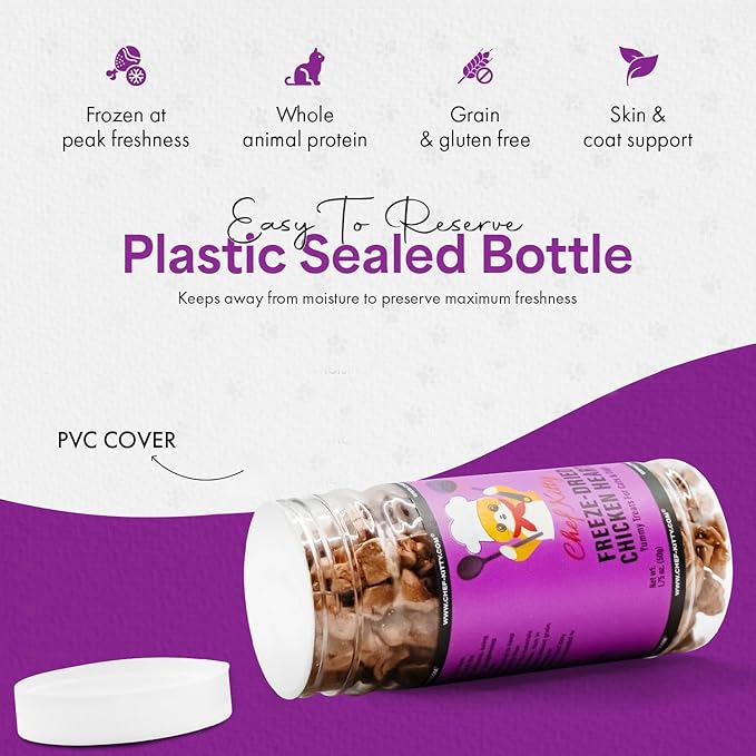 Freeze-Dried Chicken Heart Treats for Cats & Dogs – 100% Human Grade, Single Ingredient, High-Protein, Healthy Snack – No Additives or Preservatives – 1.4oz - Inspected & Tested in USA-Mewly Pet