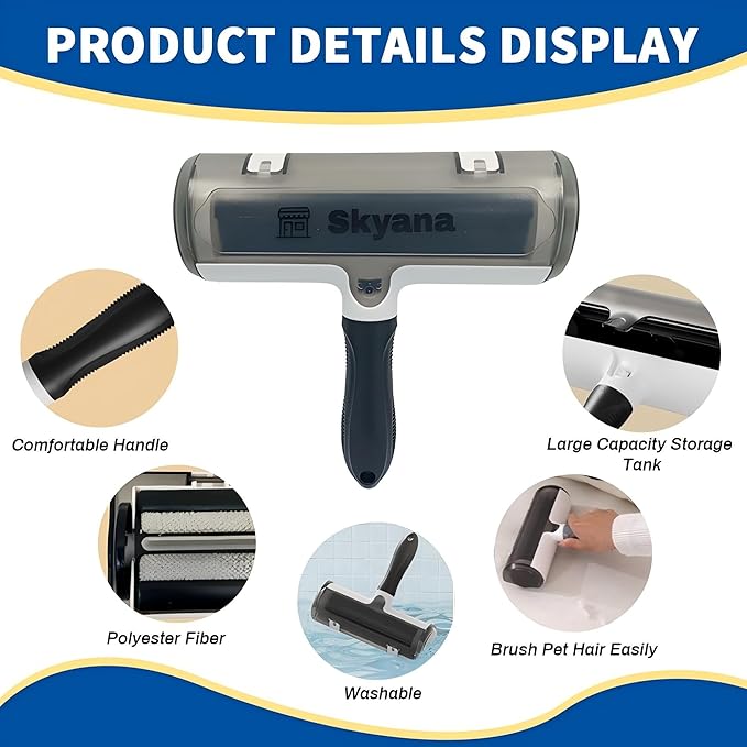 SKYANA Pet Hair Remover Roller Brush, Self-Cleaning Lint Roller for Dogs and Cats.hair removal for Fourniture,Couch,Carpet,Clothing,and bedding,portable,multiple surface.Removal tool.Lint Roller-Mewly Pet