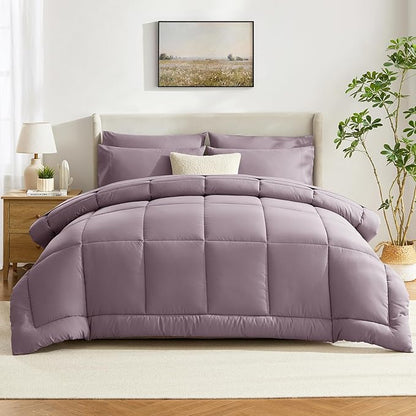 CozyLux King Size Comforter Set Dusty Purple - 7 Pieces Bed in a Bag Dusty Purple Comforter King Size, Bedding Set with All Season Quilted Comforter, Flat Sheet, Fitted Sheet, Pillowcases