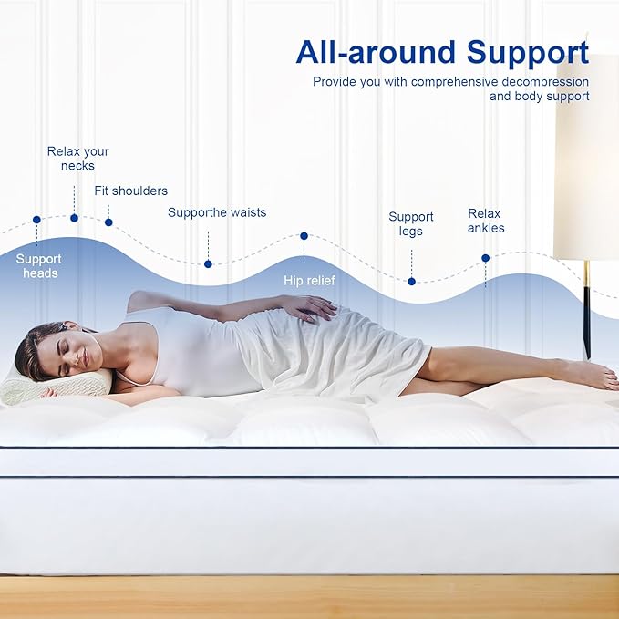 KAYFIA Cal King Mattress Topper,Extra Thick Mattress Pad Cover for Deep Sleep,3D+7D Snow Down Alternative Fill Overfilled Plush Pillow Top with 8-23 Inch Deep Pocket-White