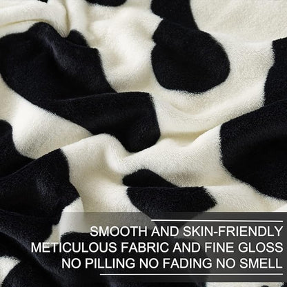 Fleece Cow Print Blanket - Premium Lightweight Anti-Static Bed Cow Throws Soft Cozy Warm Blankets Plush Gift, Bedroom Decor 90" x 108"(Black Cow King)