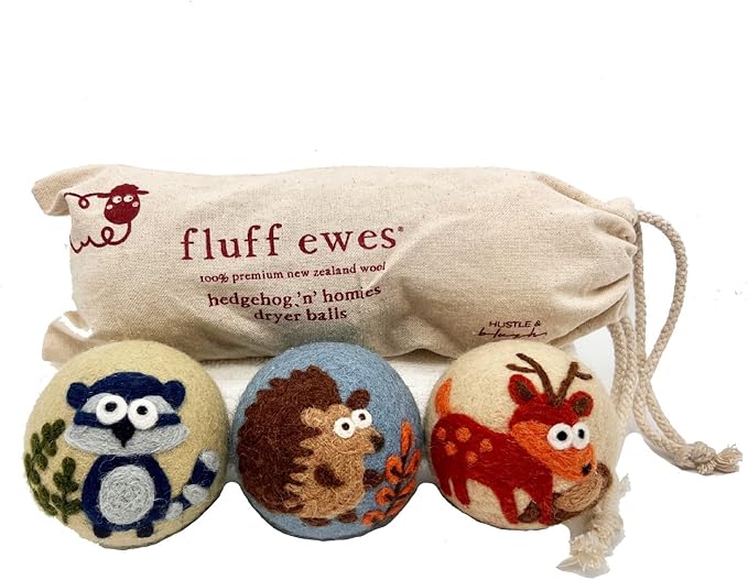 Fluff Ewes Wool Dryer Balls 3 Pack Premium New Zealand Wool Laundry Balls for Dryer, No Static Dryer Balls Laundry Reusable, XL Hedgehog Dryer Balls, Baby Dryer Balls for Dryers - Hedgehog and Homies-Mewly Pet