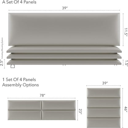 Vänt Upholstered Wall Panels - King/Cal King Size Wall Mounted Headboards - Metallic Neutral Champagne - Twin/King - Set of 4 Panels (Each Individual Panel 39"x11.5")