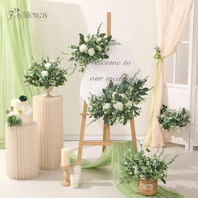 240 Pcs 4 Kinds Mixed Faux Eucalyptus Stems, Baby Breath Flowers Artificial Bulk with Greenery Stems for DIY Bouquets Wedding Home Floral Greenery Decor