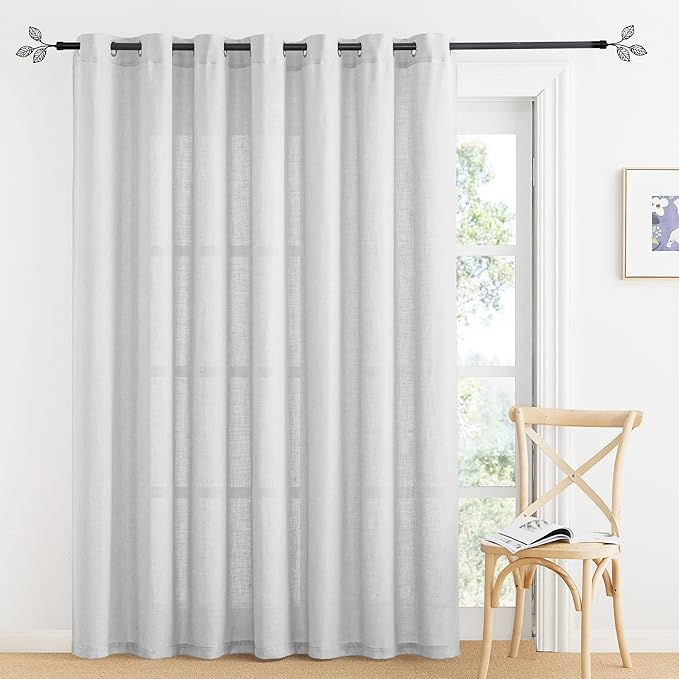 RYB HOME Natural Linen Curtains - Light Filtering Sheer Drapes Wrinkle Resistant Panels for Bathroom Laundry Room Farmhouse Elegant Window Decor, Dove Grey, W 60 x L 84, 1 Pc