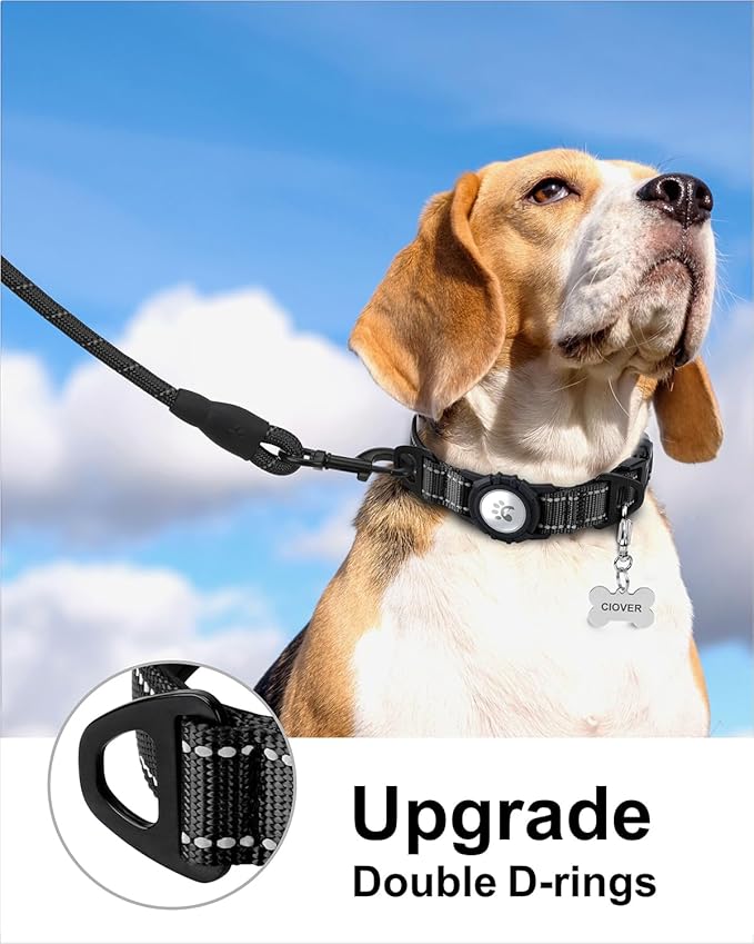 TagME Airtag Dog Collar,Waterproof Reflective Pet Collar with Airtag Holder,Soft Padded and Double D-Rings for Medium Dogs,Black-Mewly Pet