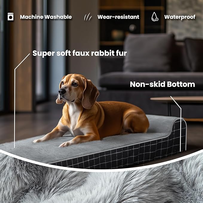 Laifug Orthopedic Memory Foam Dog Bed with Durable Water Proof Liner and Removable Washable Cover (Large (40"x25"x5.5"), Black Grid Gray)-Mewly Pet