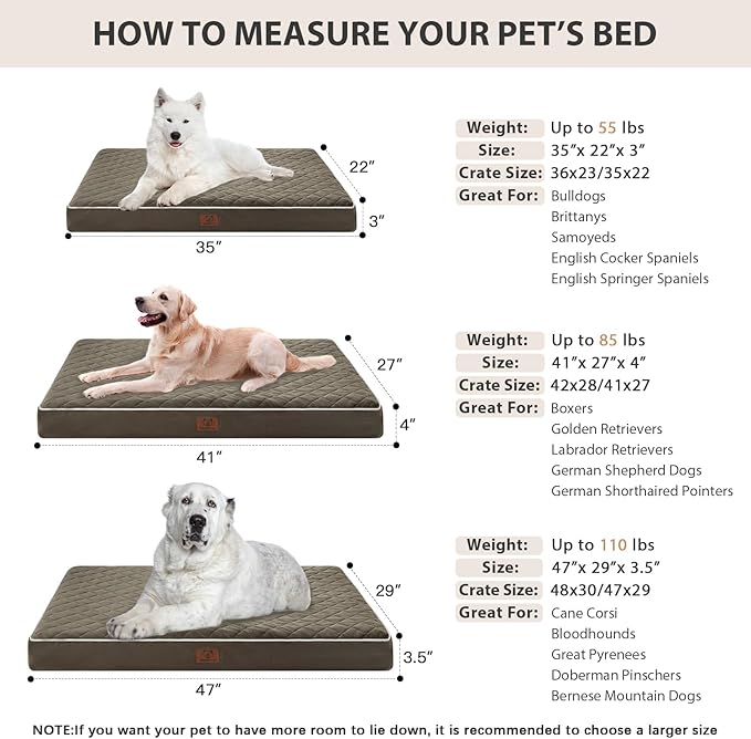 WNPETHOME Orthopedic XL Dog Bed for Crate, Waterproof Extra Large Dogs Bed with Removable Washable Cover, Multi-Needle Quilting Dogs Crate Bed-Mewly Pet