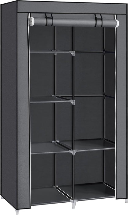 SONGMICS Portable Closet, Clothes Storage Organizer with 6 Shelves, 1 Clothes Hanging Rail, Non-Woven Fabric Closet, Metal Frame, 34.6 x 17.7 x 66.1 Inches, Grey URYG84GY
