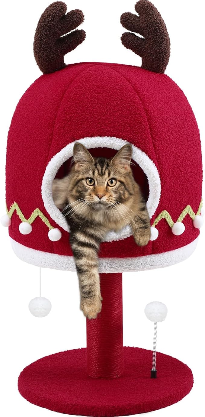 Luxury Treehouse Cat Tree for Indoor Large Cats,54.7'' Tall Modern Wood Cat Tower with 3 Level House,4*Cozy Perch,1*Soft Viewing Bed,Heavy Duty Wide Base,Sisal Scratching Post (33inch)-Mewly Pet