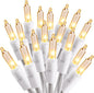 ODEETRONIC Incandescent Christmas Lights, 21.63ft 100 Count Clear Christmas Mini Lights Connectable, 120V UL Certified Indoor Warm White String Lights for Bedroom Party Patio Outside Decor, White Wire