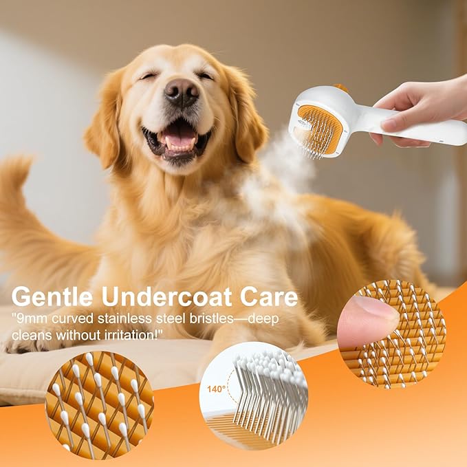 Pet Steam Brush for Dog & Cat – 3-in-1 Spray Hair Removal Comb – Steam for Shedding & Grooming – Water Brush for Long & Short Haired Pets – Spritz Defur Comb – Includes Waterless Shampoo-Mewly Pet