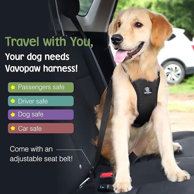Dog Seat Belt, Safety Vest Dog Car Harness with Adjustable Buckle Dog Seat Belt for Vehicle Nylon Pet Safety Seat Belts Heavy Duty(L, Black)-Mewly Pet